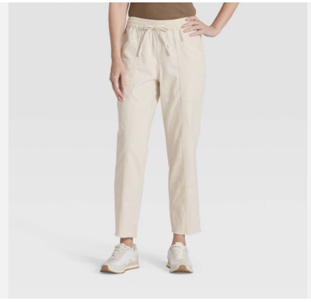 Mid-Rise Pull-On Pants Sz X-Small NWT Cream Soft Twill Universal Thread
